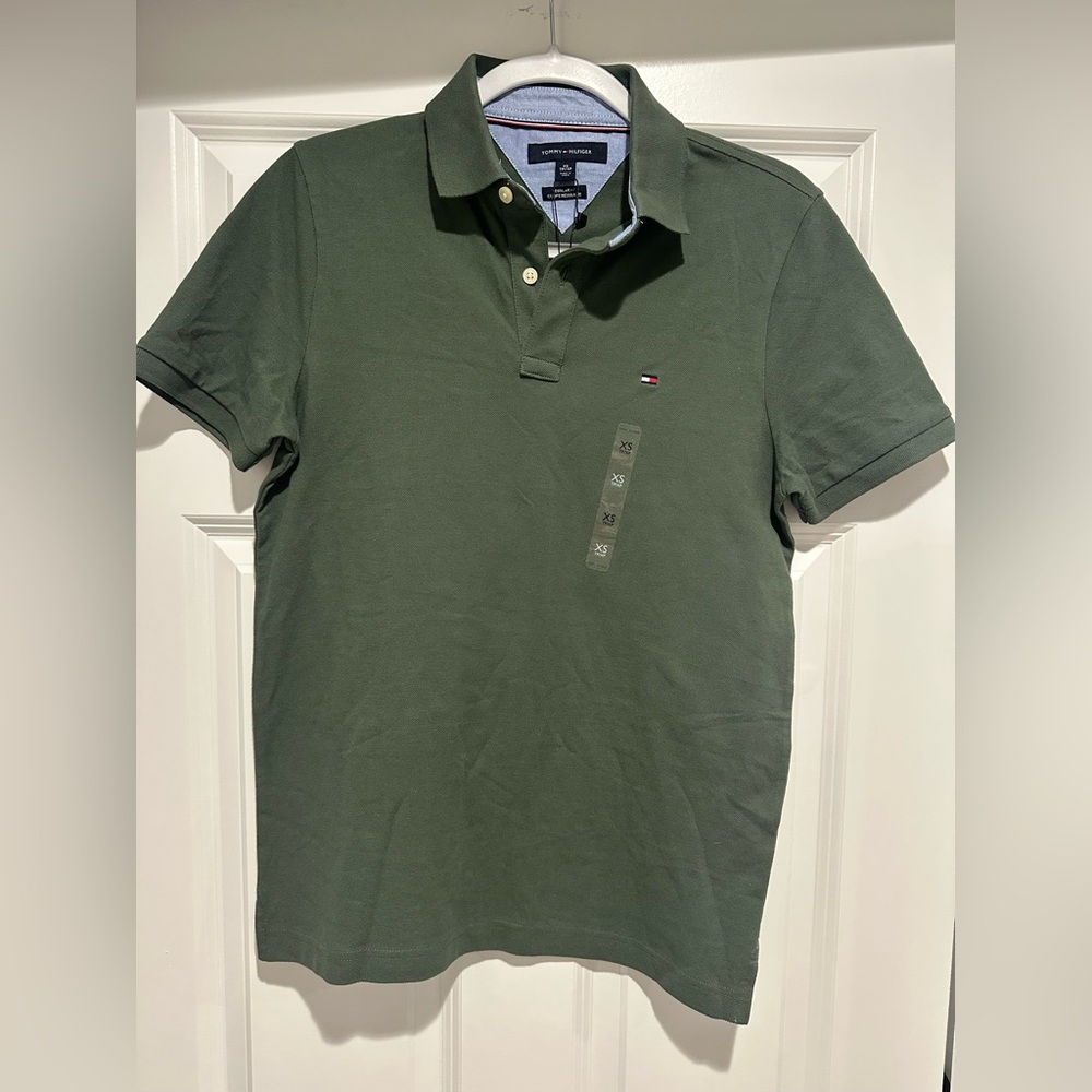 NWT Tommy Hilfiger Polo shirt Size XS Mens Regular Fit Green school golf  preppy